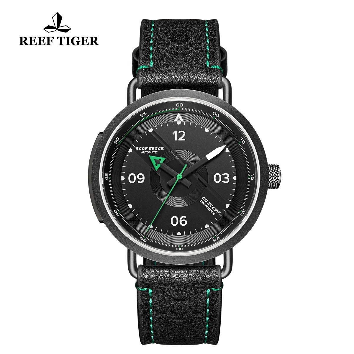 Limited Edition Discover 43mm Green Ponter Black Dial PVD Black Leather Strap RGA9055-BBG