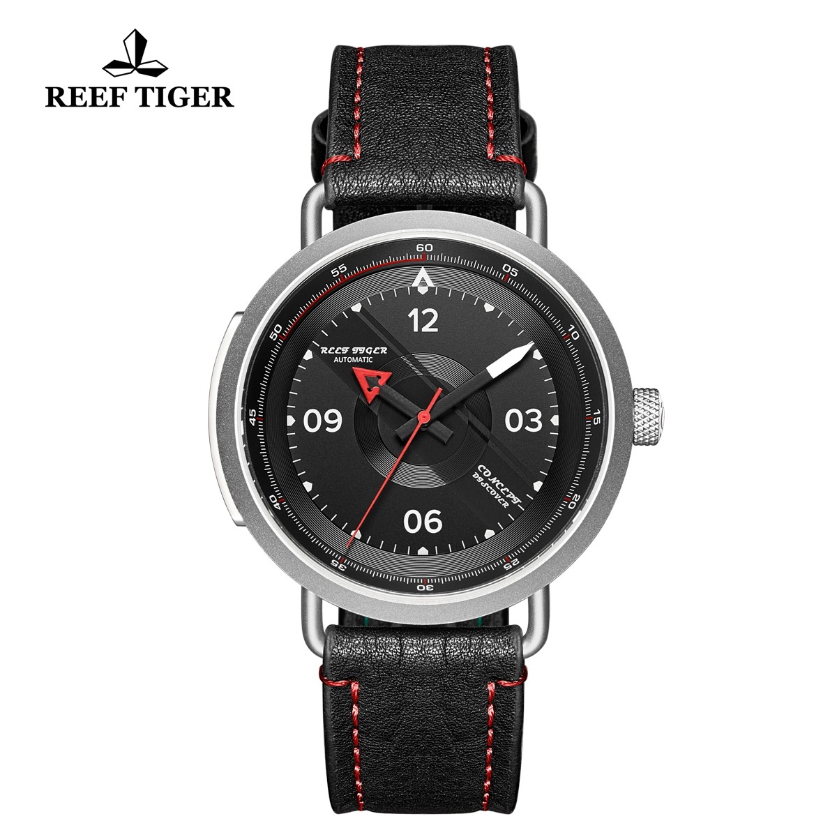 Limited Edition Discover 43mm Red Pointer Black Dial Steel Black Leather Strap RGA9055-YBR
